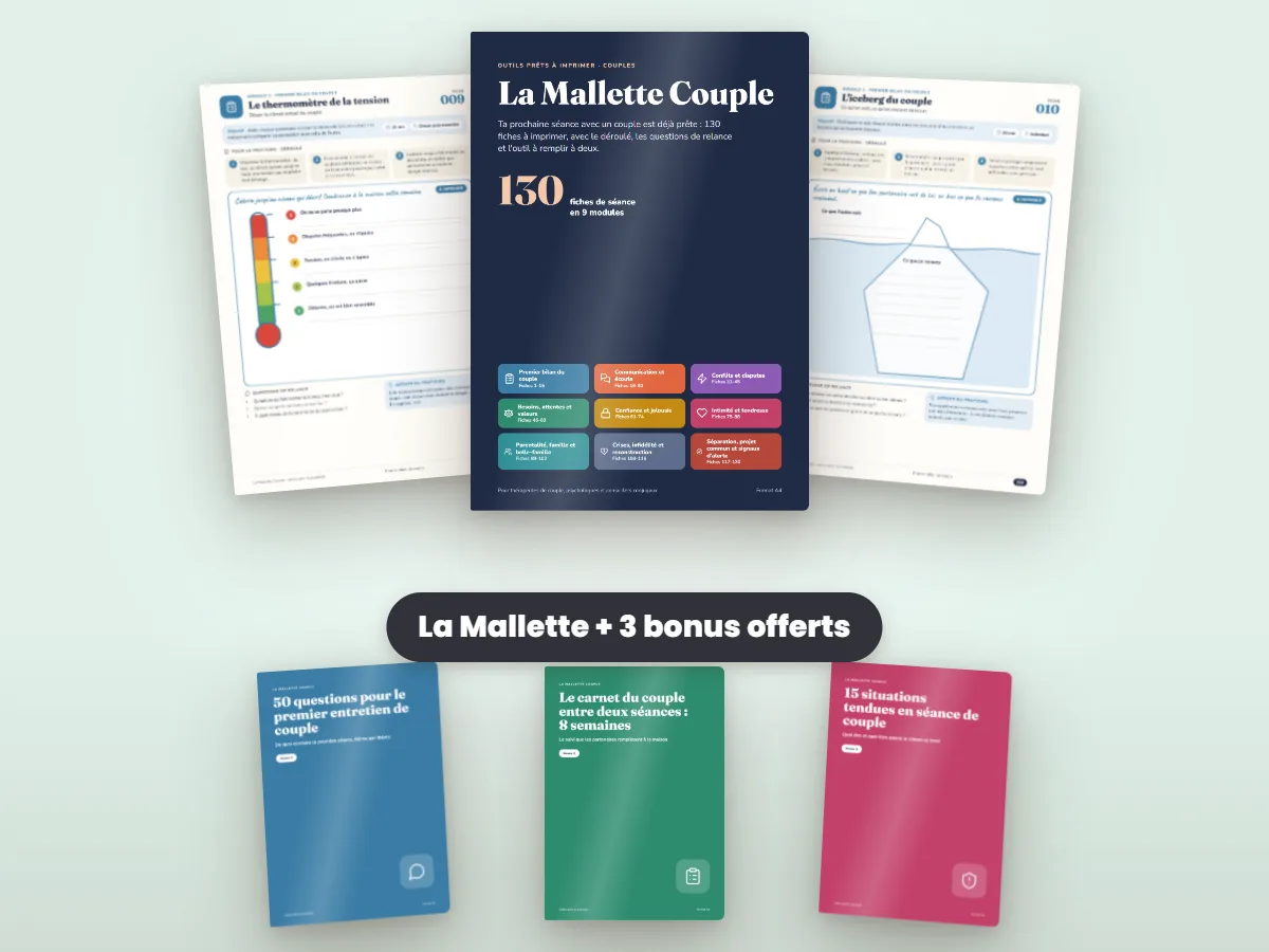 La Mallette Couple : la couverture, deux fiches et les 3 bonus offerts